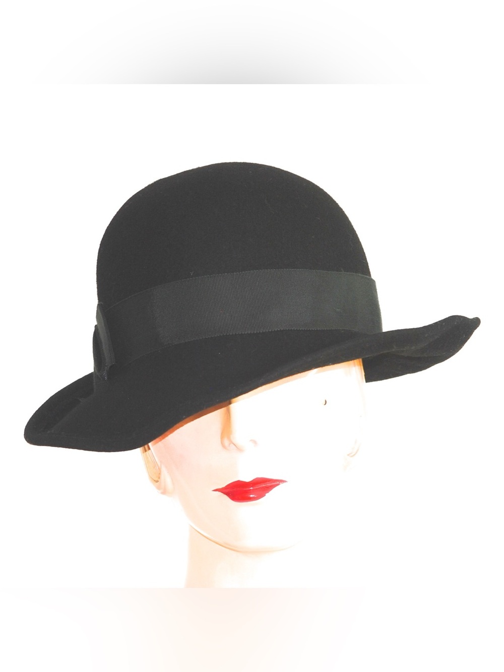 Vintage Georgette Finest Fur Felt Black Wide Brim Women’s Millinery Hat 50s 60s